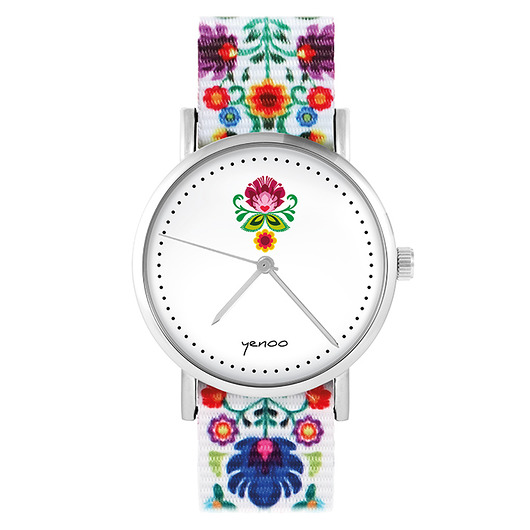 zegarki damskie Zegarek - Folkowy kwiat - folk biały, nato
