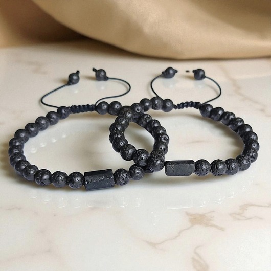 bransoletki z kamieni naturalnych KOMPLET dla PARY - czarny turmalin - na sznurku