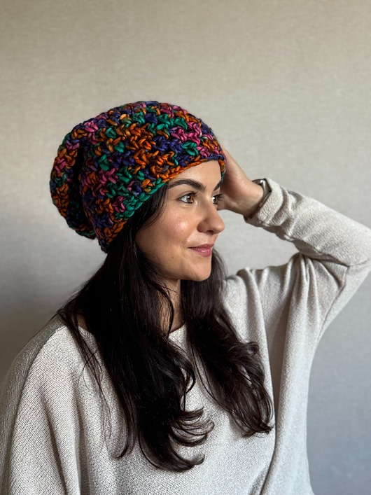 czapki damskie Kolorowa duża czapka beanie z wełną i alpaką