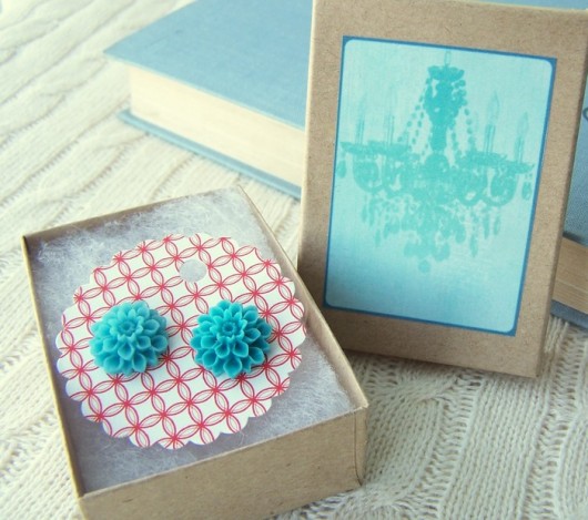 -50% Sweet Aqua Dahlia - kolczyki w pudełku Not Only Paper