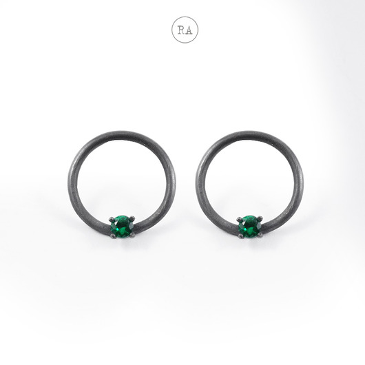 kolczyki srebrne Srebro z cyrkonią - kolczyki EMERALD oksydowane