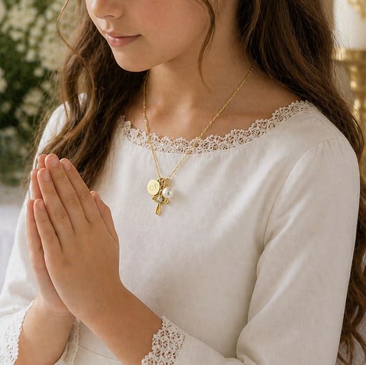 komunia - pozostałe Naszyjnik krzyżyk inicjał, prezent komunia