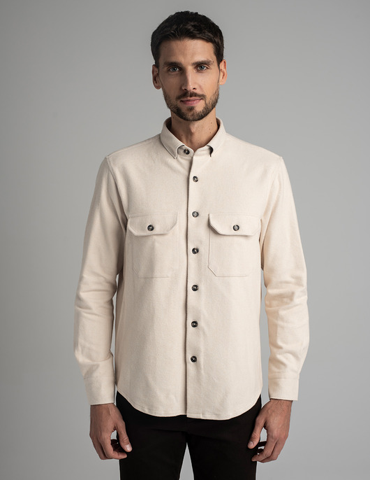 koszule męskie Koszula flanelowa flussia 00611 długi rękaw beżowy relaxed fit