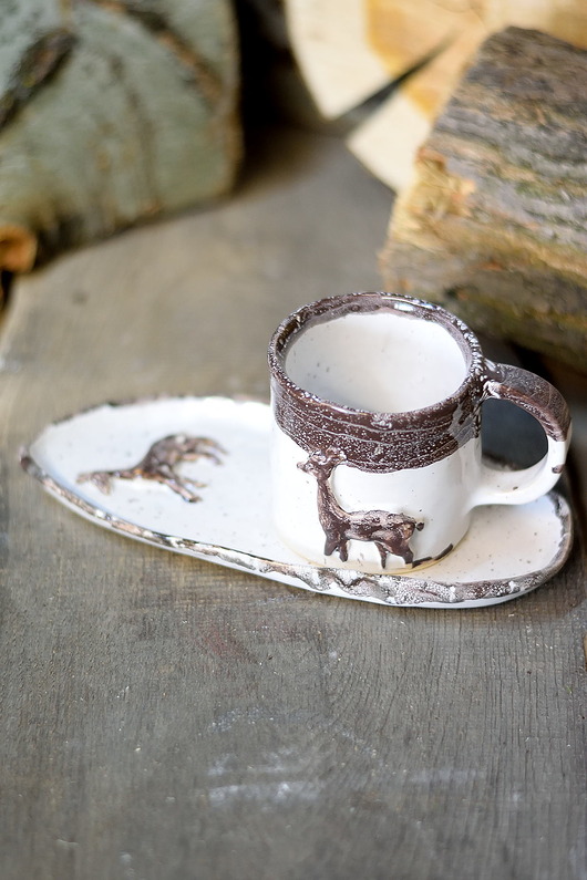 kubki Komplet ceramiczny ze sarenką.