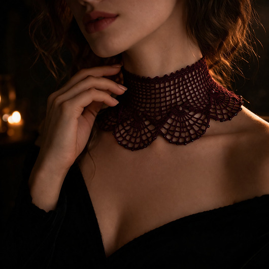 chokery Retro naszyjnik koronkowy fioletowy