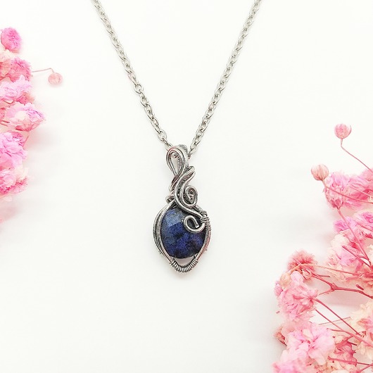 wisiory Naszyjnik Dumortieryt stal chirurgiczna wisiorek handmade wirewrapping