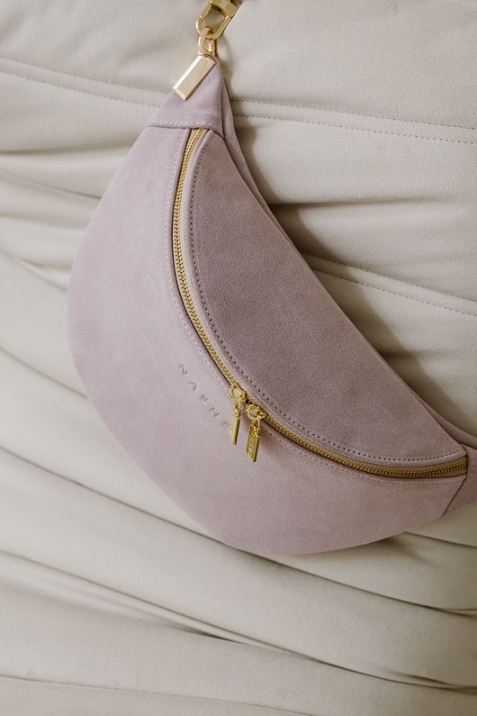 saszetka nerka Beani bag maxi - skórzana nerka - zamszowa - pudrowy róż