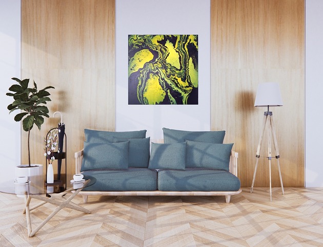 obrazy CZARNO-ŻÓŁTY Duży obraz do salonu Akryl na płótnie 80x80 cm