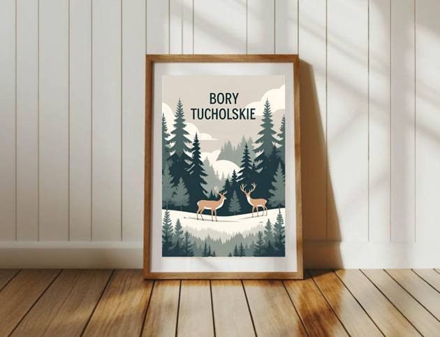 plakaty PLAKAT Bory Tucholskie las ilustracja jeleń