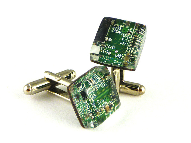 Spinki do mankietów elektroniczne zielone Scradeus