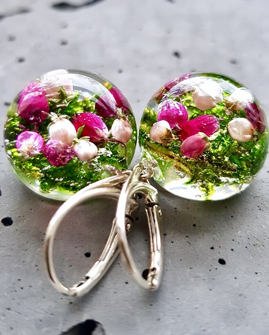 Kolczyki srebrne z mchem i wrzosem Grol Jewellery