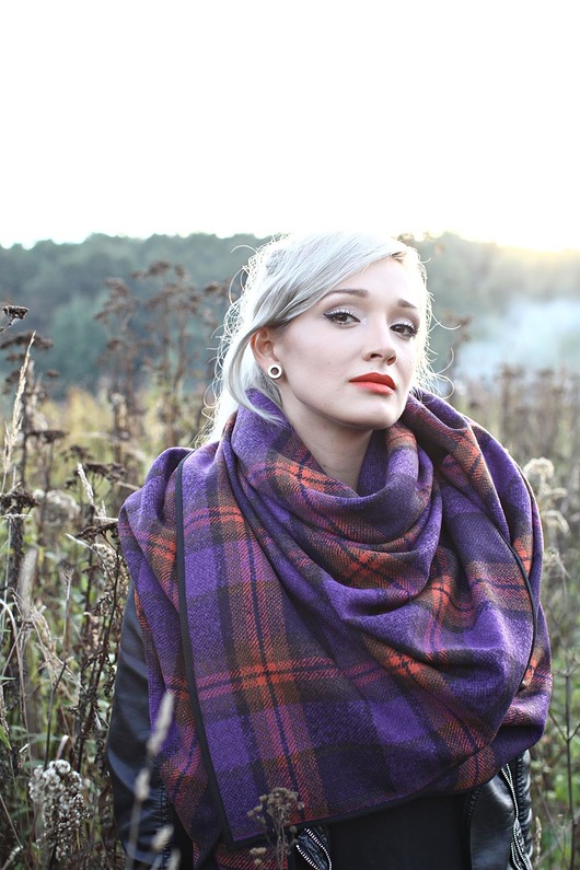 szale damskie Wielka wełniana chusta w jesiennych barwach