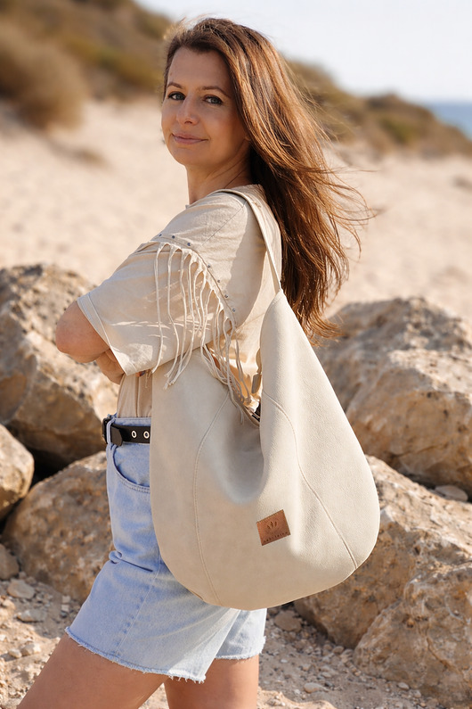 torby na ramię Worek hobo z nubuku ekologicznego Kremowy