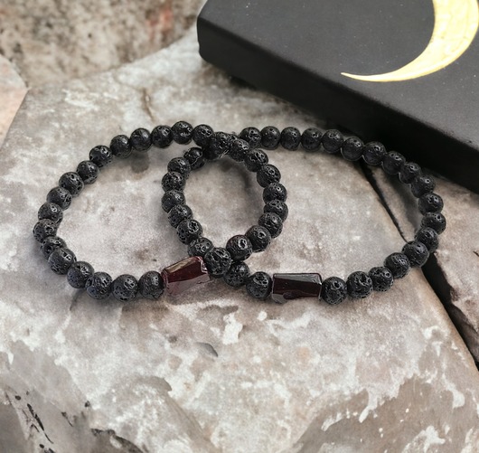 bransoletki z kamieni naturalnych KOMPLET dla PARY : granat & lawa : energia