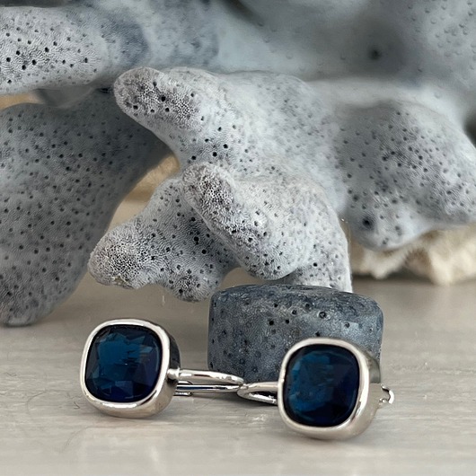 kolczyki pozłacane Kolczyki wiszące srebrne 925 z dużą niebieska cyrkonią