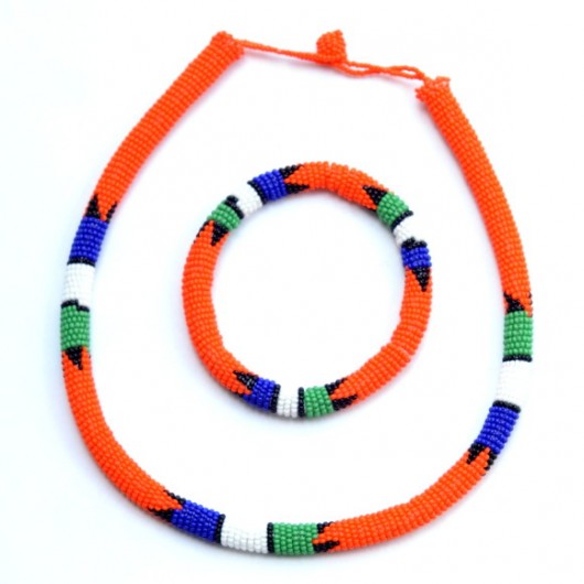 Orange African Zulu Jewellery Set MERAKI