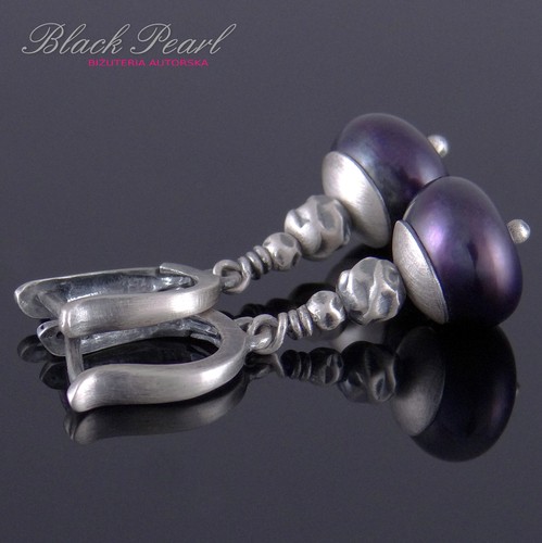 Czarne Perły w Srebrze - kolczyki Black Pearl