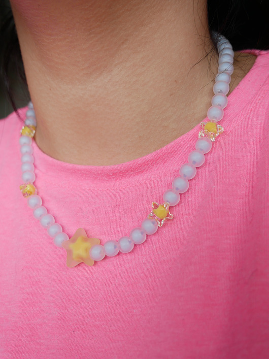 naszyjniki - inne Niebieski naszyjnik choker z koralików pomarańczowa gwiazda