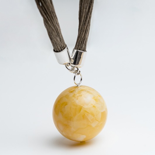 wisiory Naszyjnik bursztynowy len duża KULA żółta