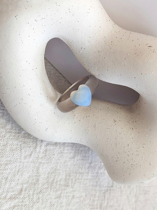 pierścionki - różne Pierścionek z kamienia naturalnego z sercem, agat + opalite, Chunky Jelly Ring