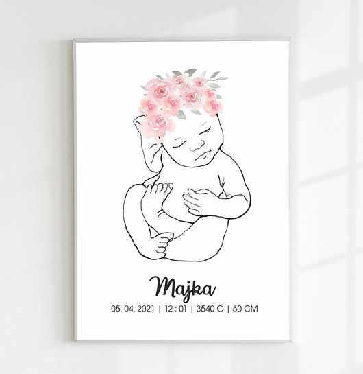 obrazy i plakaty do pokoju dziecięcego METRYCZKA PLAKAT LINE ART, SZKIC  Nr 2