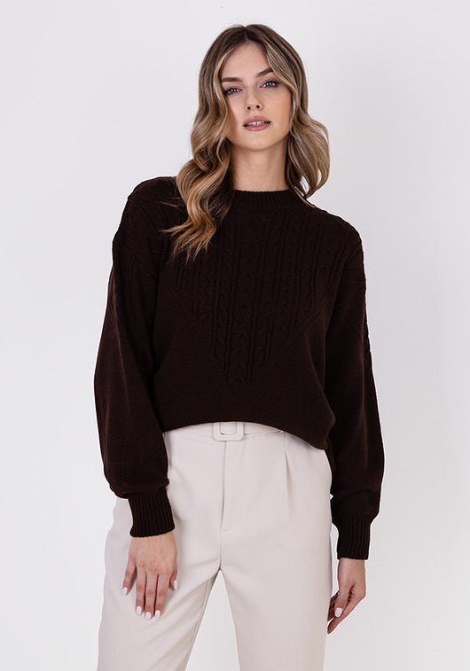 swetry damskie  Sweter w sportowym stylu - SWE322 brąz MKM