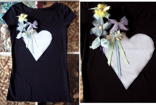 T-shirt bluza serce czarna ozdoby Benni
