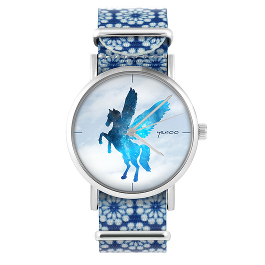 zegarki damskie Zegarek - Pegaz - niebieski, kwiaty