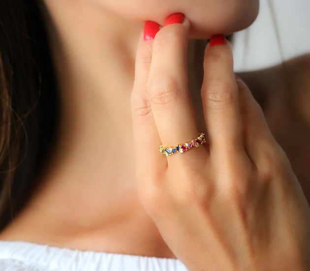 pierścionki złote Pierścionek z kolorowymi cyrkoniami srebro 925
