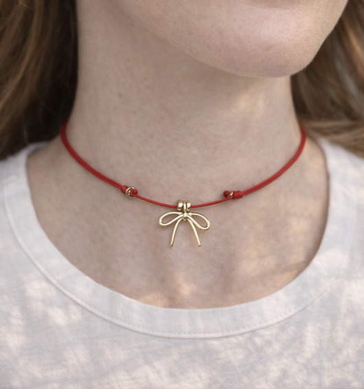 złote naszyjniki Naszyjnik czerwony sznurek z  kokardką