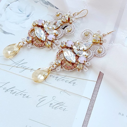 Biżuteria ślubna Kolczyki ślubne Lace Me Classic - cielisty róż