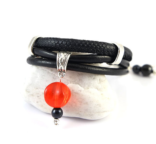 bransoletki skórzane Bransoletka - Pomarańczowa, czarna