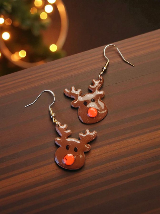 kolczyki z masy plastycznej Świąteczne kolczyki reniferki handmade