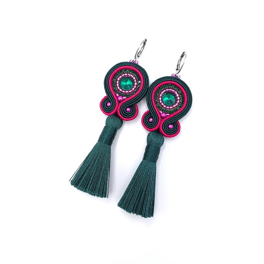 kolczyki soutache Kolczyki sutasz kolorowe różowo zielone wiosenne Cleo z chwostem