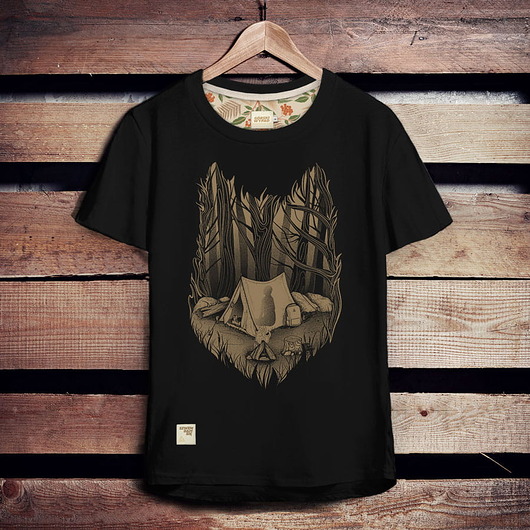 t-shirty męskie Koszulka męska WILK/LEŚNE OBOZOWISKO czarna -