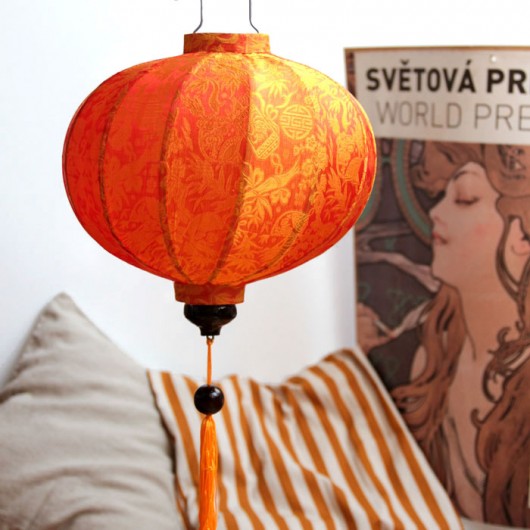 Lampion z jedwabiu, abażur Balloon, pomarańczowy Orientstation