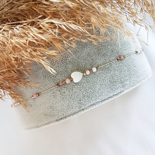 bransoletka NA KOSTKĘ z opalem różowym LEI handmade 