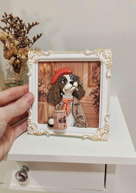 Ozdoby na ścianę Obrazek z Podróżniczką Spaniel