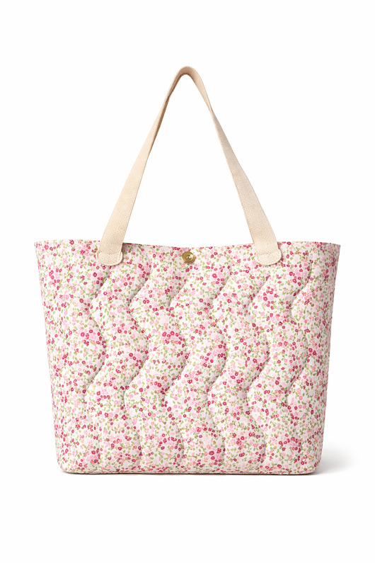 torebki różne Torba pikowana - różówe kwiatki, biała