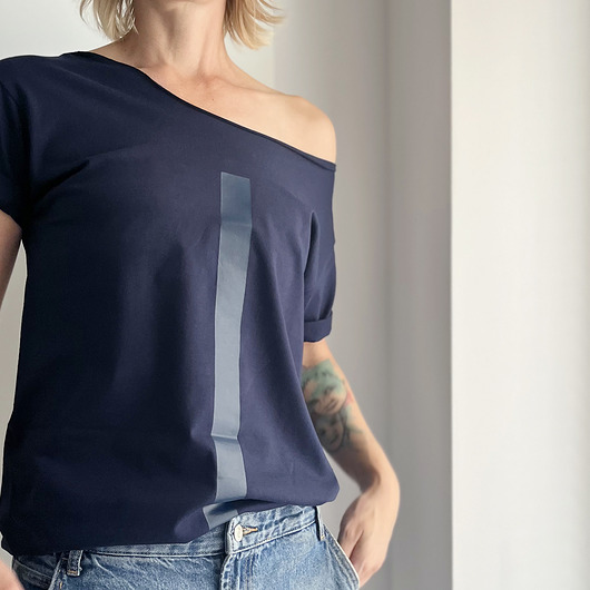 t-shirt damskie Kreska granatowa na granatowym Oversize