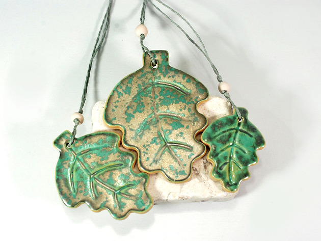 ozdoby choinkowe Złoto-zielone ozdoby choinkowe - zimowe liście