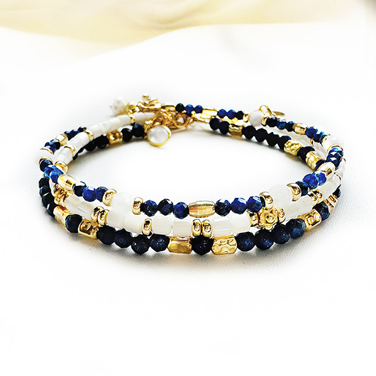 bransoletki z kamieni naturalnych Komplet Bransoletek z kamieni lapis lazuli,  masy perłowej