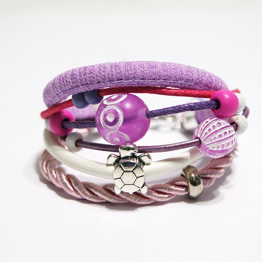 bransoletki na sznurku Bransoletka - Żółw, lila - rzemienie