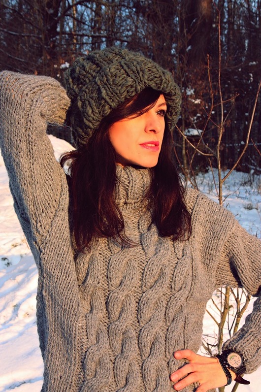 Czapka beanie zieleń hand made  z wełną merynos Mademoiselle Patrini