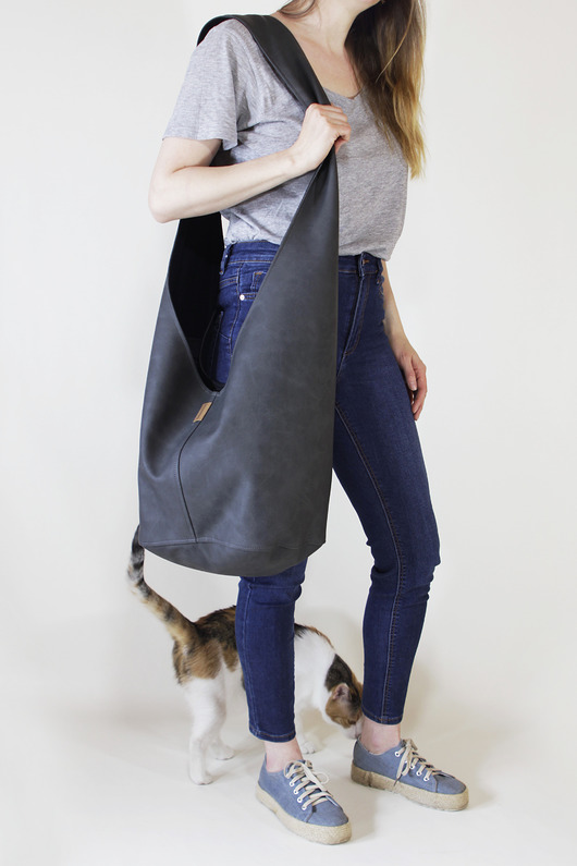 Long Boogi Bag grafitowa / torebka hobo / boho hairoo