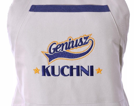 fartuchy kuchenne Fartuch Kuchenny bawełniany beżowy haftowany Geniusz kuchni EXTRA PREZENT