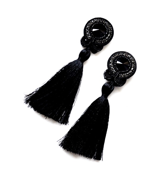 kolczyki soutache Sutaszowe kolczyki  NERO z chwostami _ KOLEKCJA 2023
