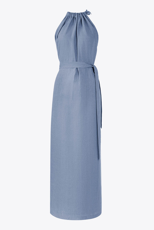 sukienki maxi damskie Lniana sukienka elegancka maxi - Amalfi Niebieski