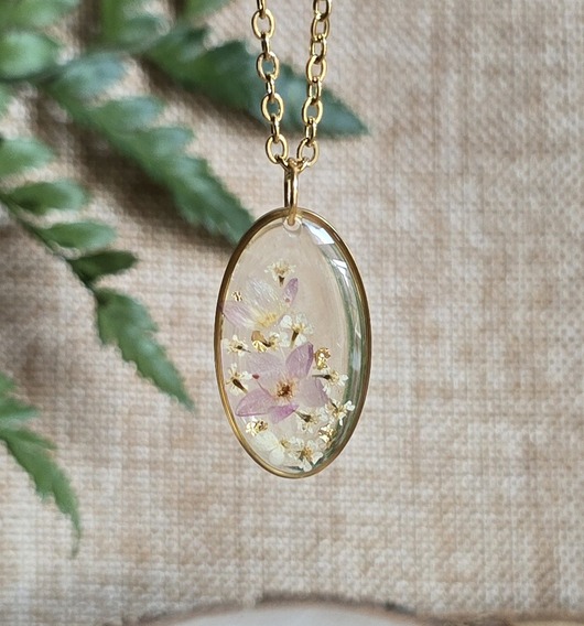 wisiory Złoty wisiorek prawdziwe kwiaty zawieszka różowa rośliny