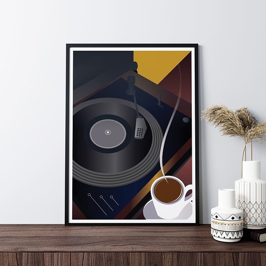 Plakat Gramofon i Płyta Winylowa - Art Deco trochę na ścianę